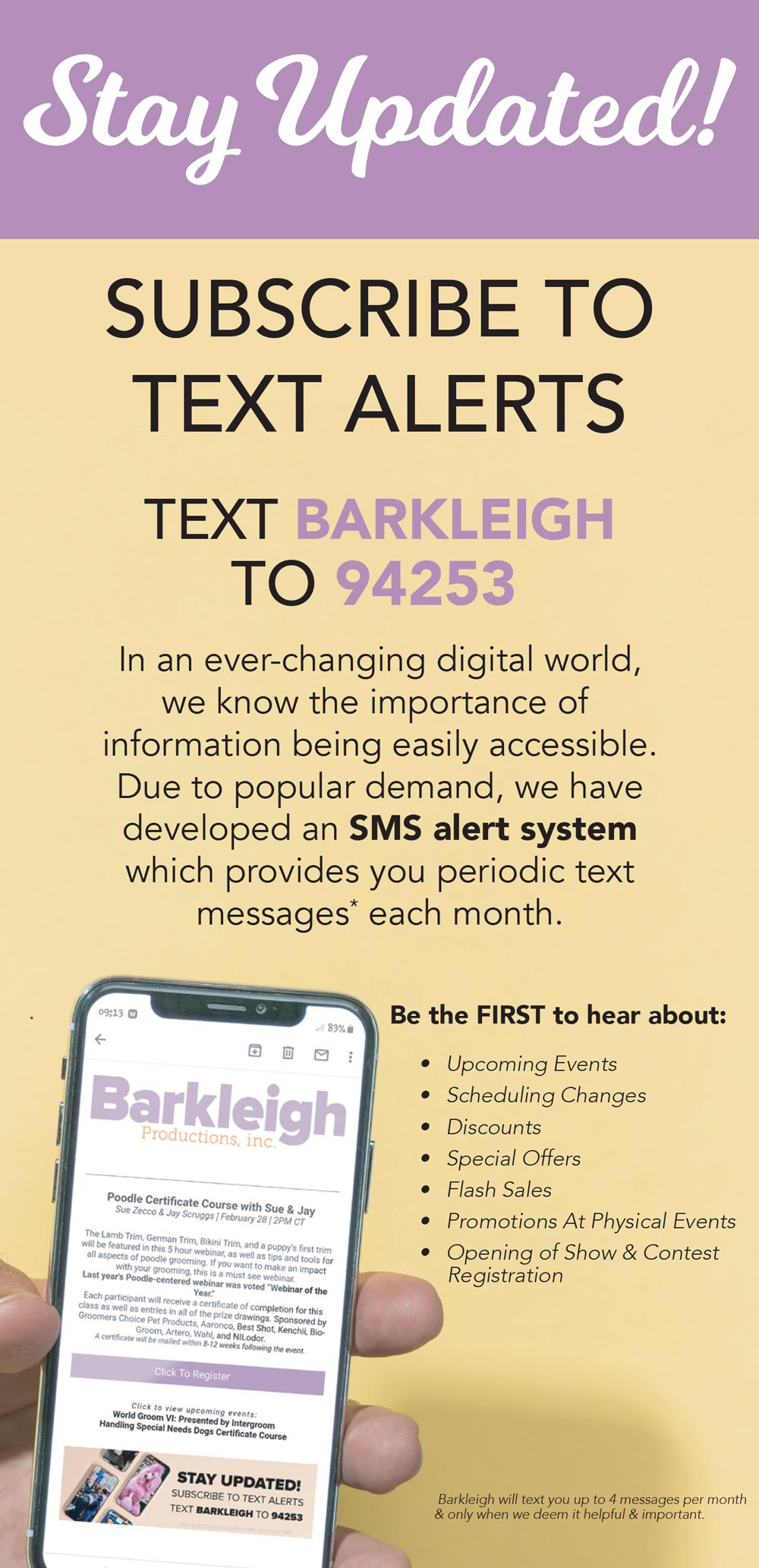 Barkleigh Text Alerts Advertisement