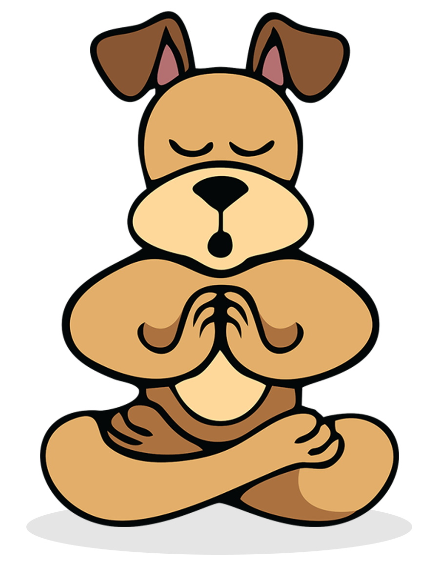 Visual of a cartoon dog in a yoga pose
