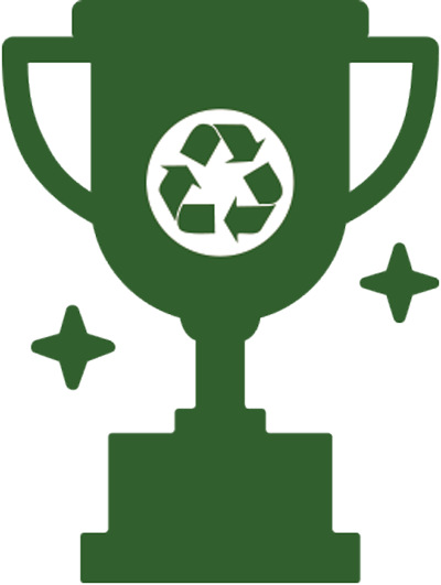 green trophy with recycling logo in the center