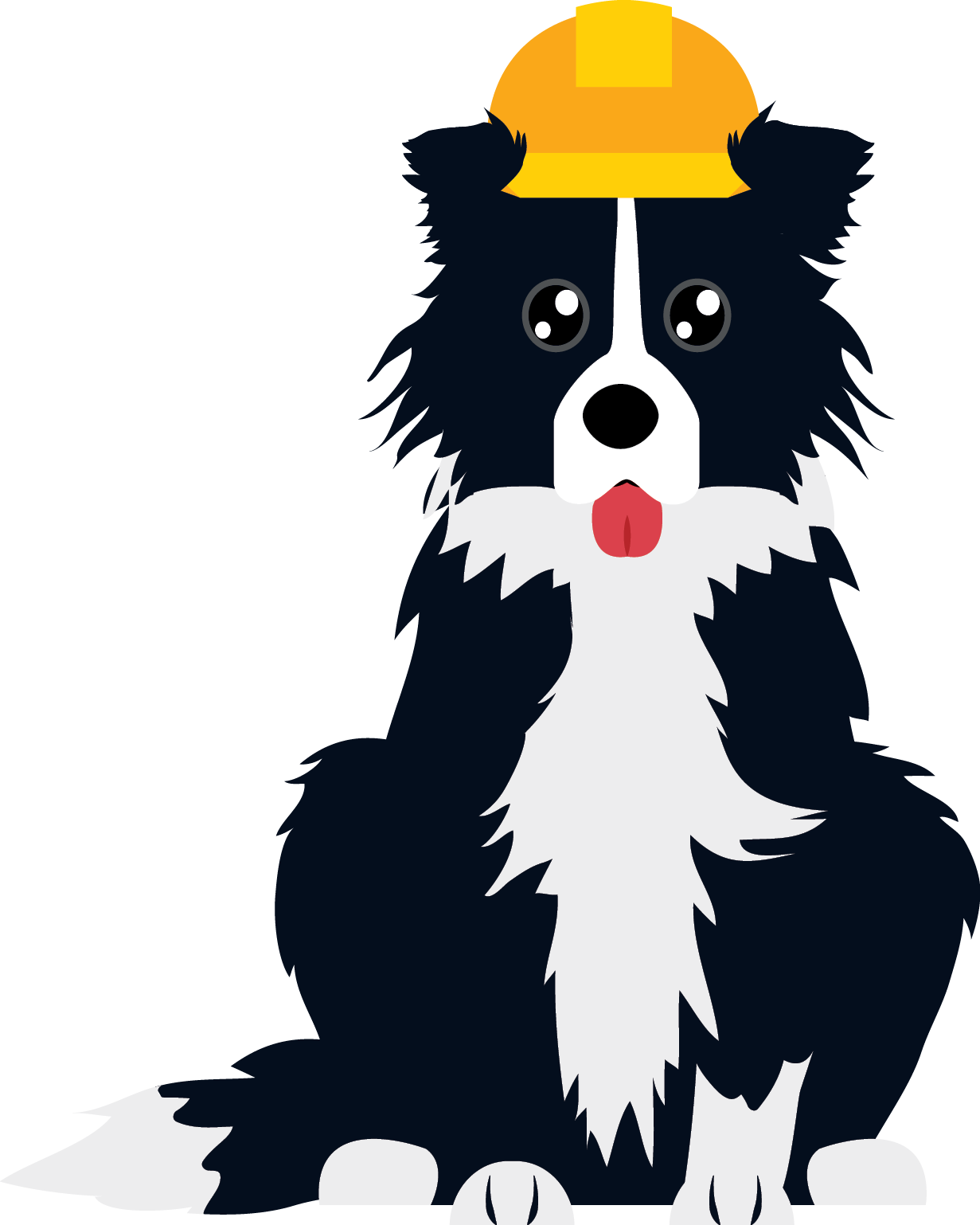 Vector drawing of black and white dog wearing a hardhat