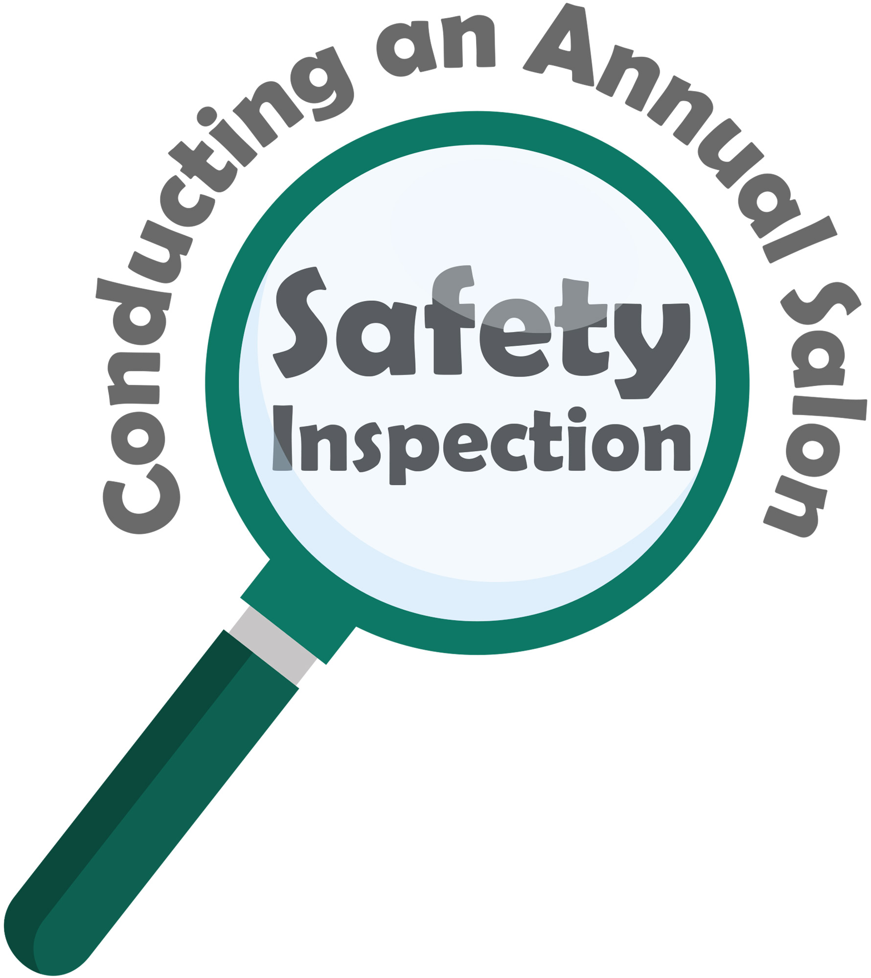 Conducting an Annual Salon Safety Inspection typography with a large magnifying glass
