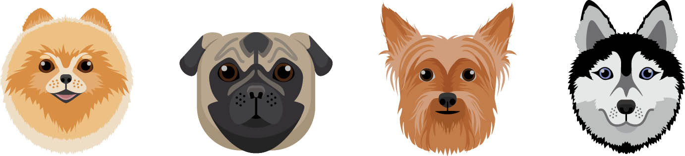 digital illustrations of different dog breeds