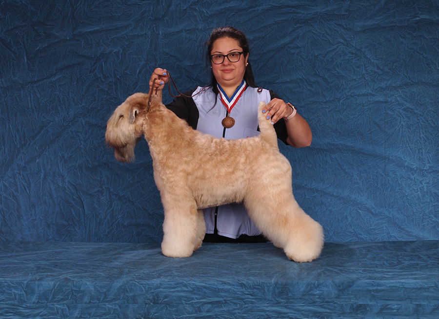 Katherine Roldan with a brown dog 