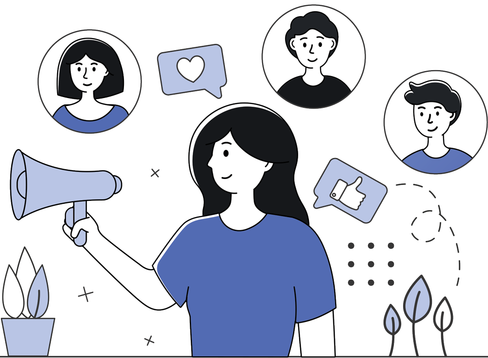 illustration of women with cartoon thought bubble portraying network