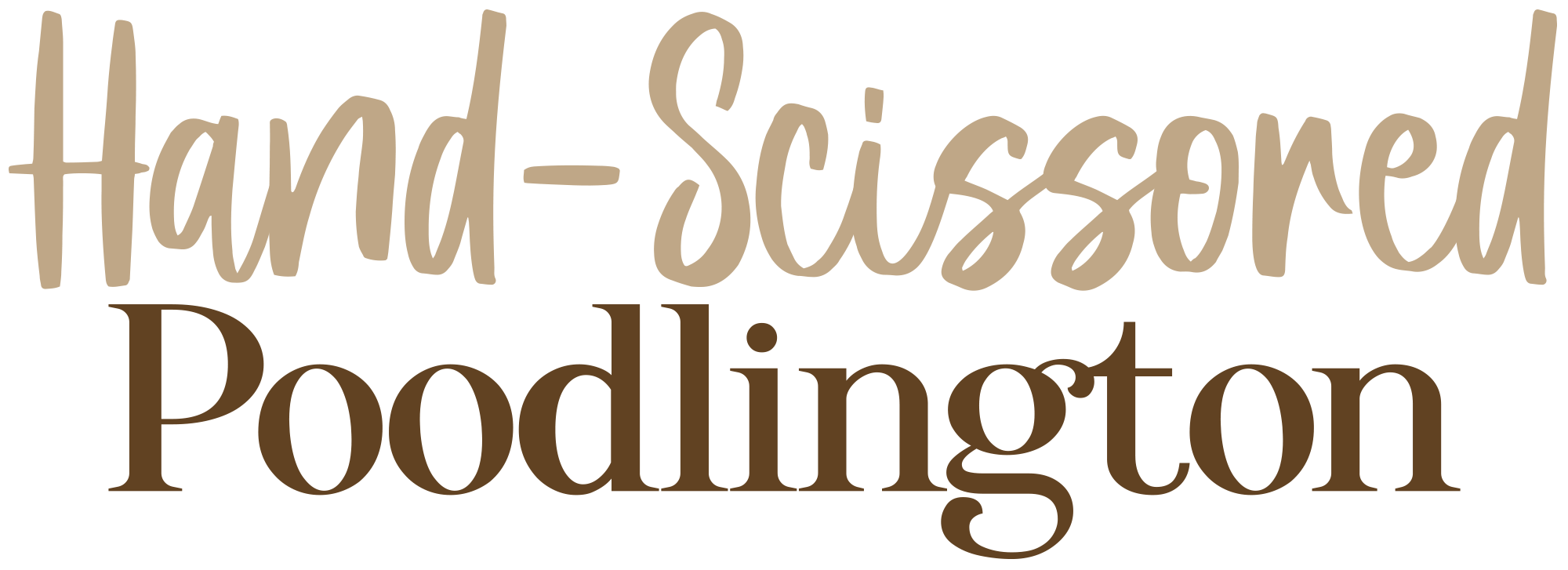 "Hand Scissored Poodlington" typographic title in light/dark brown