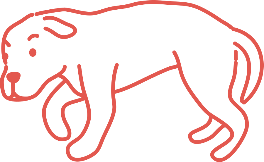 digital outline of dog with front right paw raised