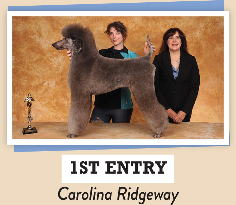 Carolina Ridgeway posing with a dog and a trophy