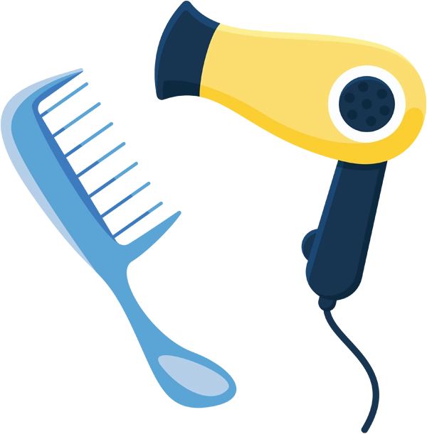 illustrated comb and blow dryer