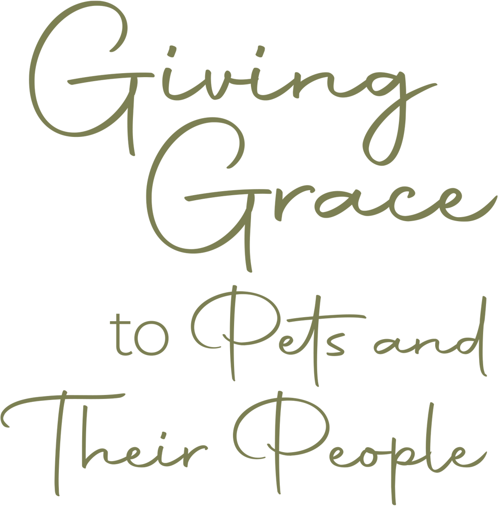 Giving Grace to Pets and Their People olive green script typography