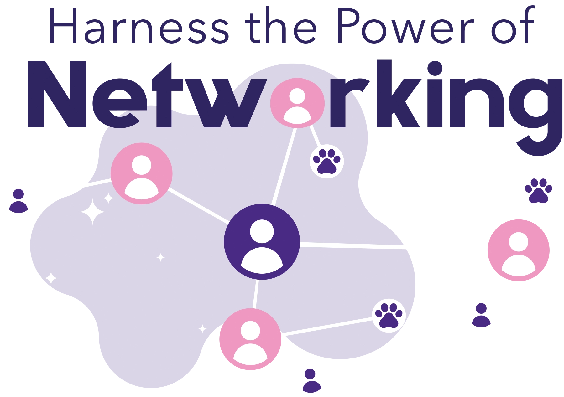 "Harness the Power of Networking" text in large, bold, dark purple letters. Below this text is a stylized illustration representing a network.
