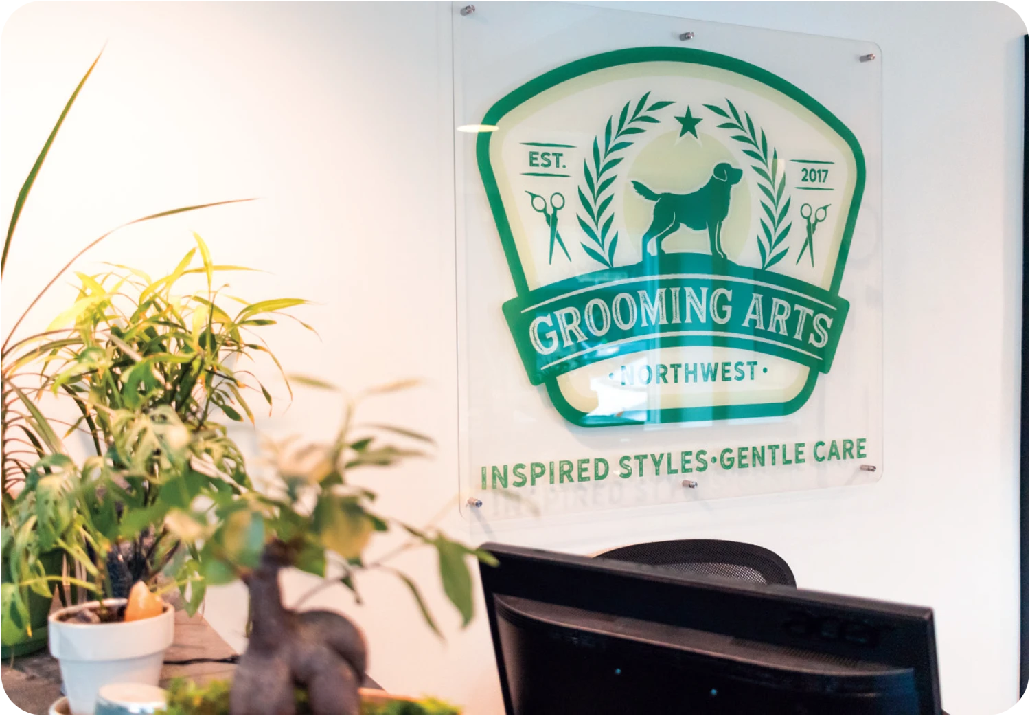 Grooming Arts Northwest wall interior wall signage