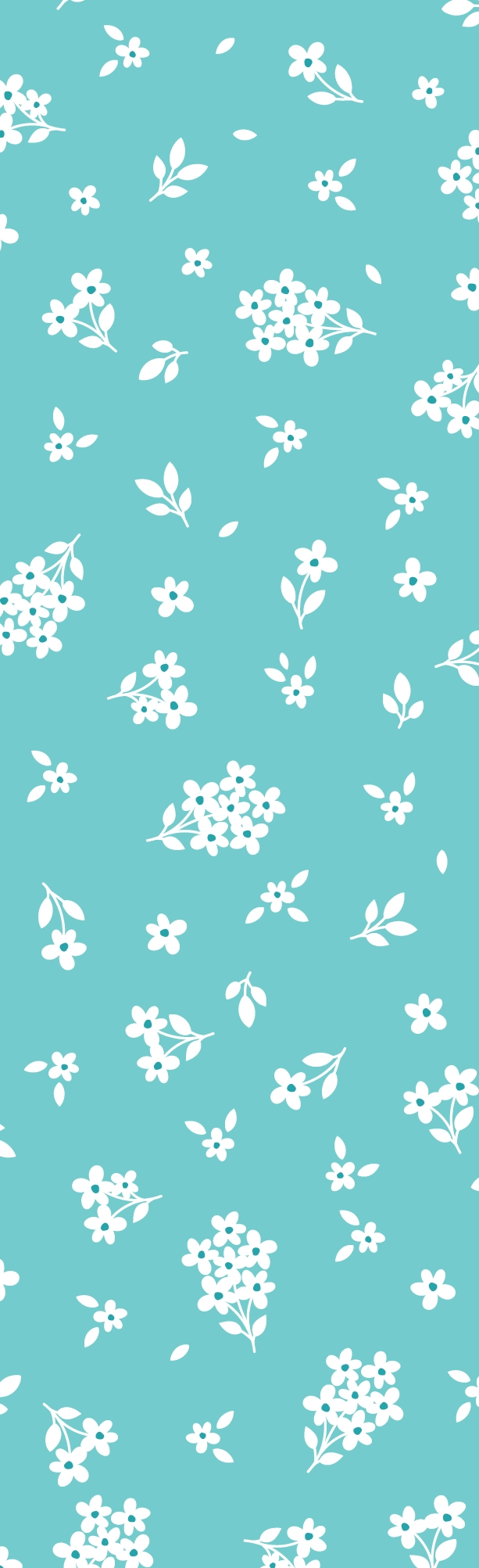White floral pattern on a teal background.
