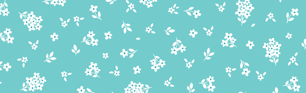 White floral pattern on a teal background.