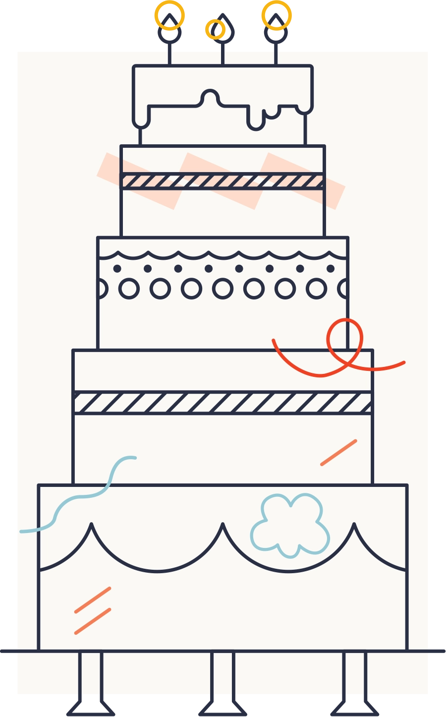 vector illustration of an outline of a multi-tiered cake against an off-white background