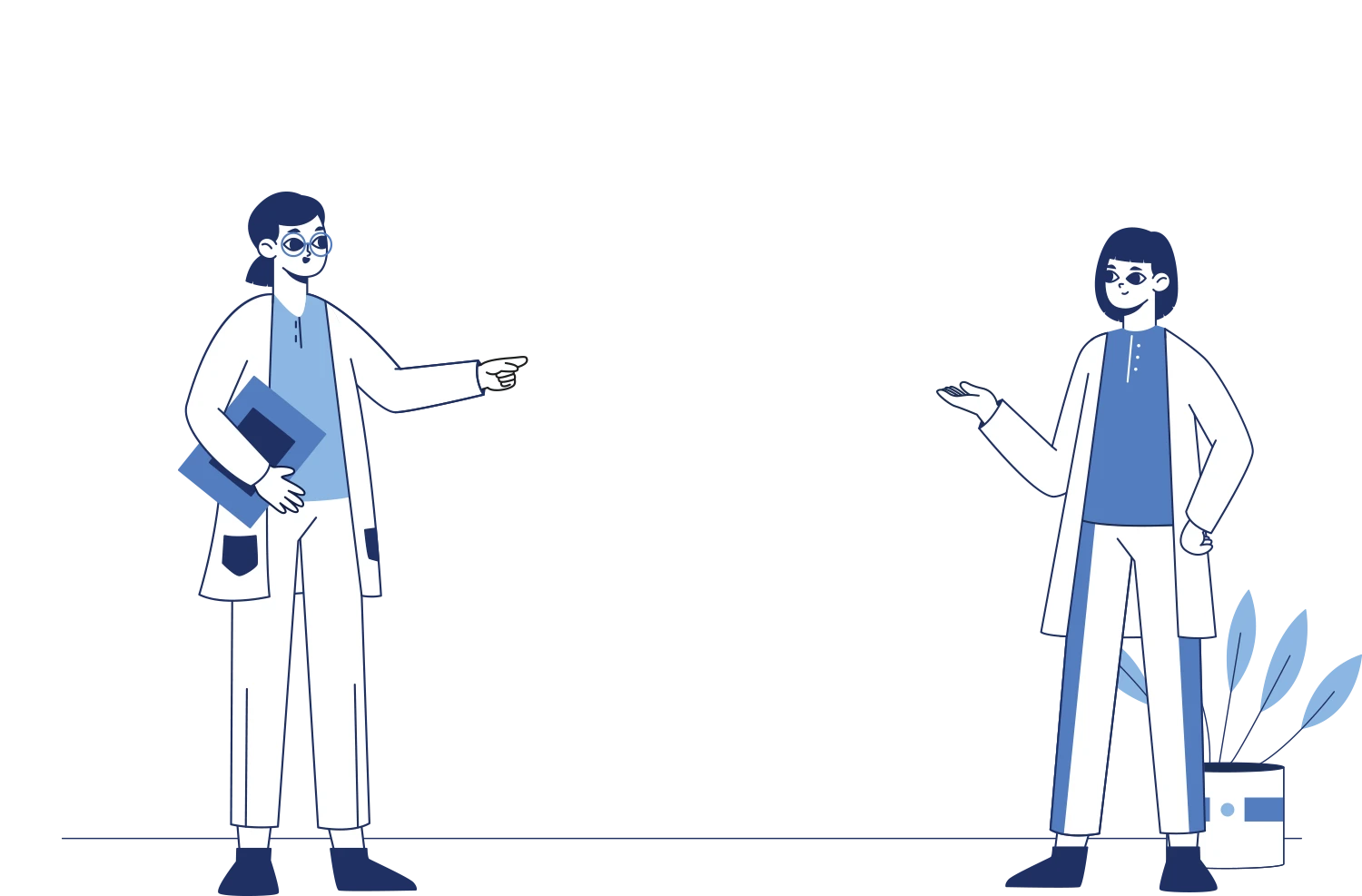 vector illustration of two people in coats holding their hands up