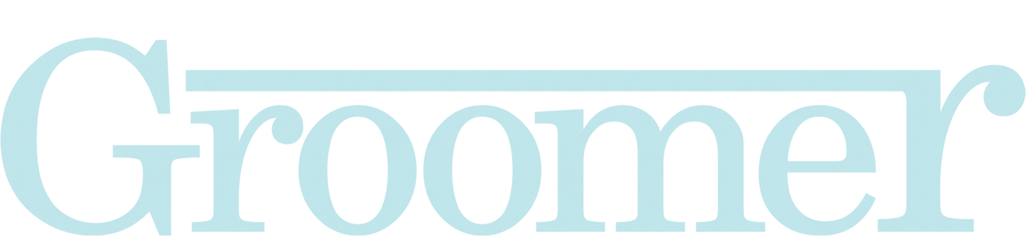 Groomer to Groomer masthead in white and pale pastel teal