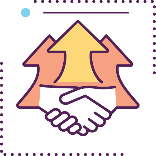 vector icon of hands shaking and arrows pointing upwards