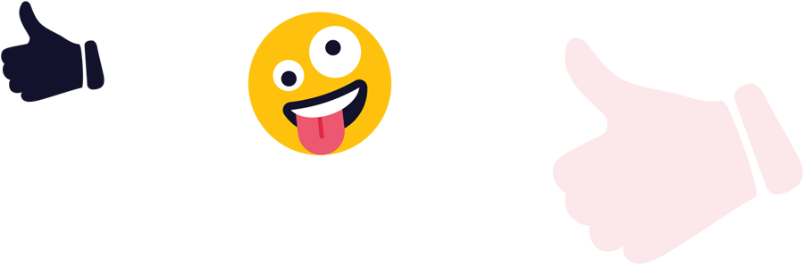 emoji with tongue sticking out next to floating thumbs up icons