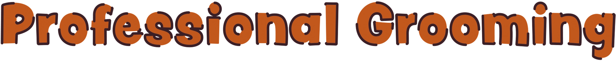 Playful, hand-drawn orange text with a dark brown outline that reads "Professional Grooming" on a single line.