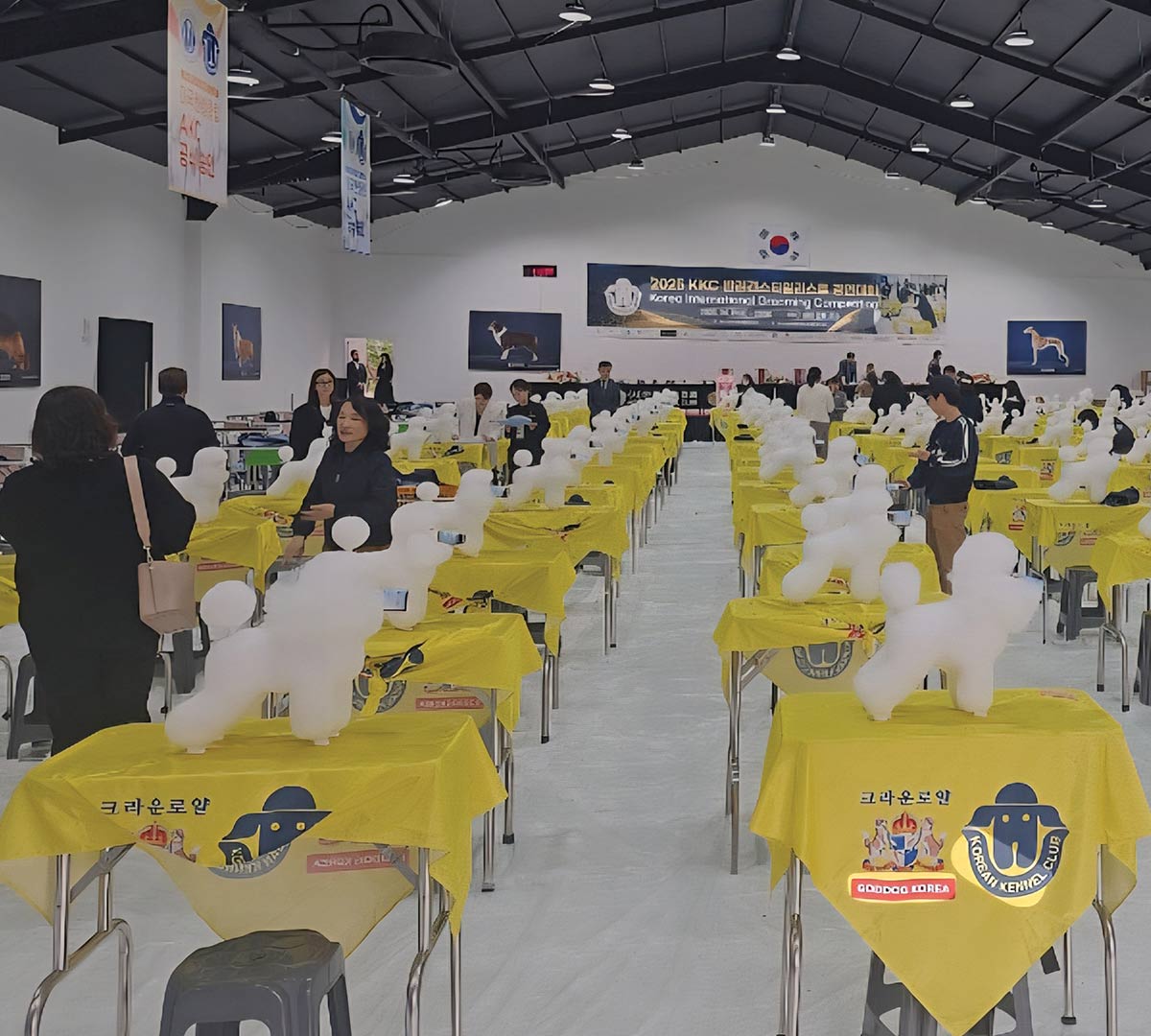 A wide-angle view of a large indoor hall for the Korea International Grooming Competition