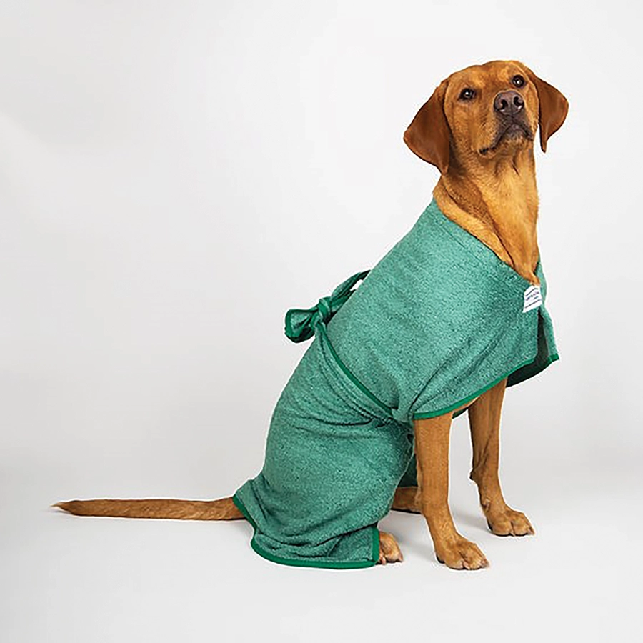 the Toby and Alexander Bamboo Robe on a golden-brown dog