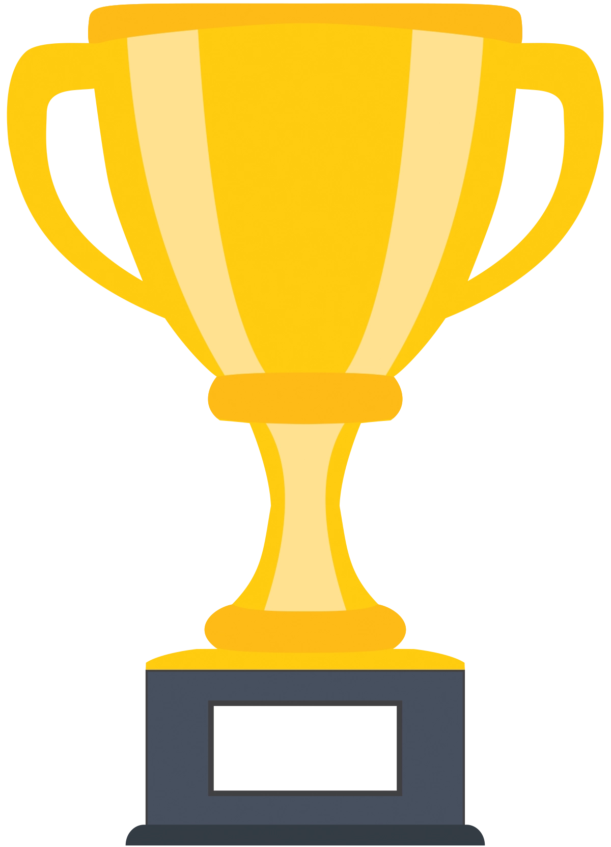 A flat graphic illustration of a gold trophy cup on a dark grey base with a white nameplate.