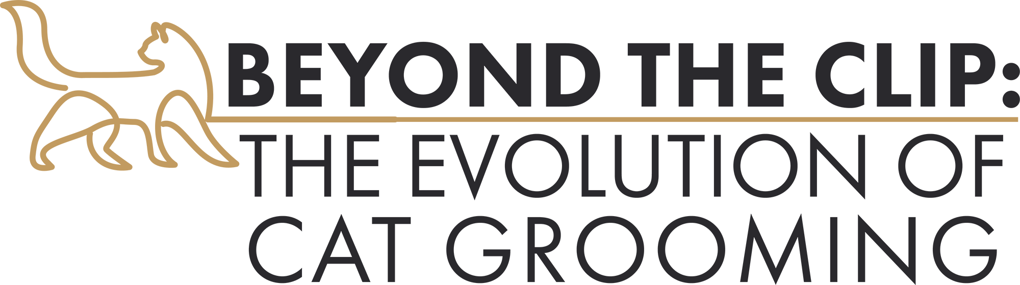 Gold cat icon with text reading "BEYOND THE CLIP: THE EVOLUTION OF CAT GROOMING".